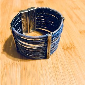 Wide connected Multistrand Bracelet mixed material